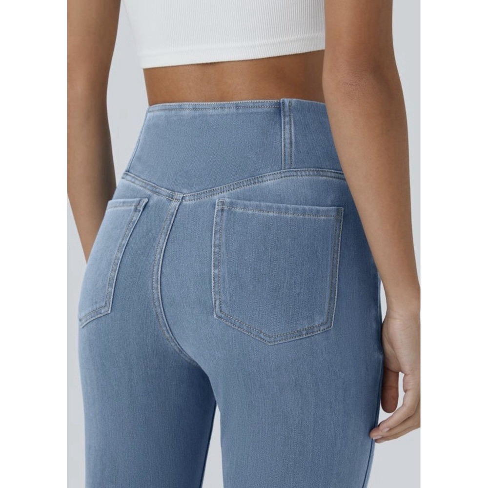 Halara Flex Crossover V-Waist Flare Jeans Light Wash High Rise Bell Bottom Large - Picture 3 of 10